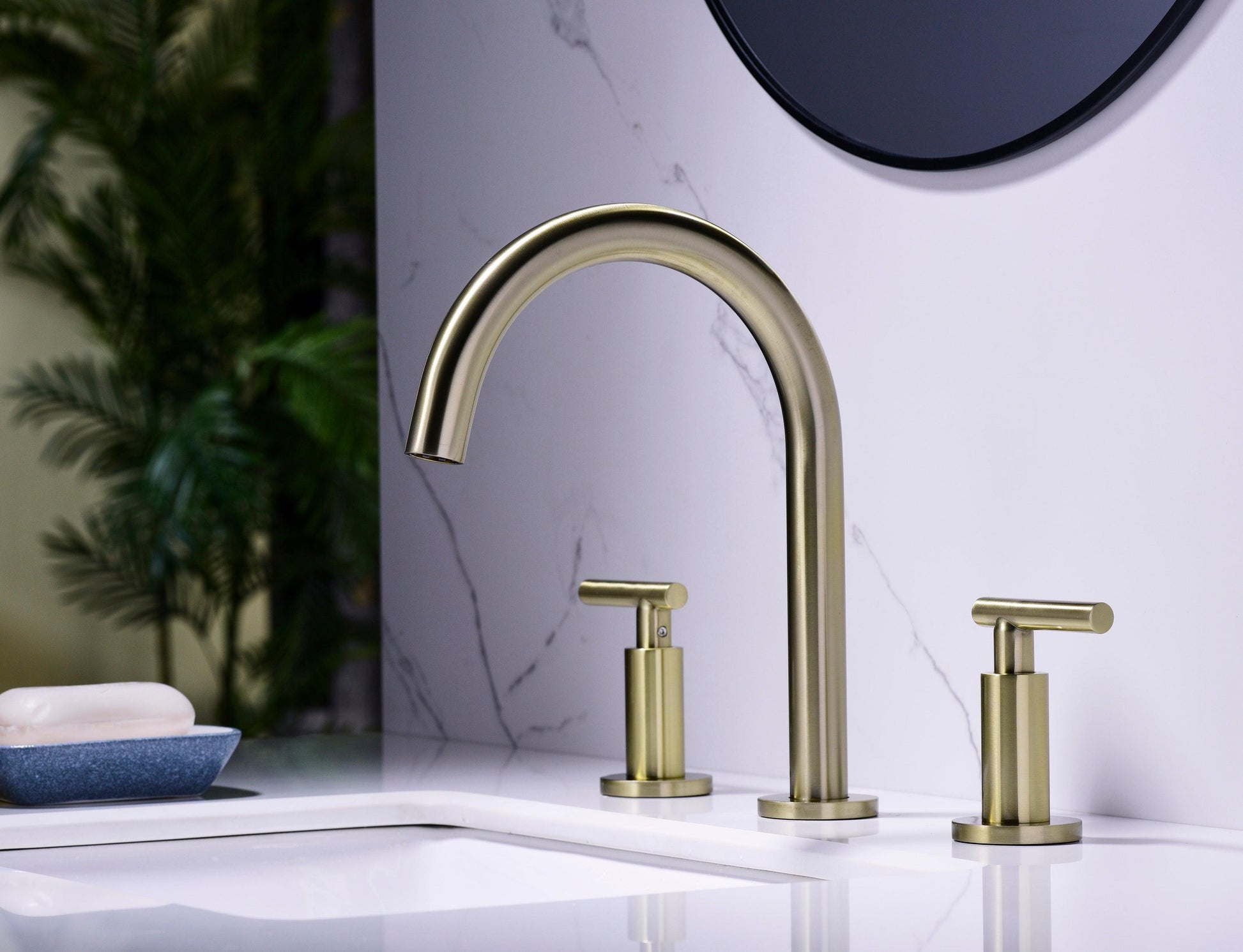 Two Handle High Arc Widespread Bathroom Sink Faucet 3 Hole FredCo