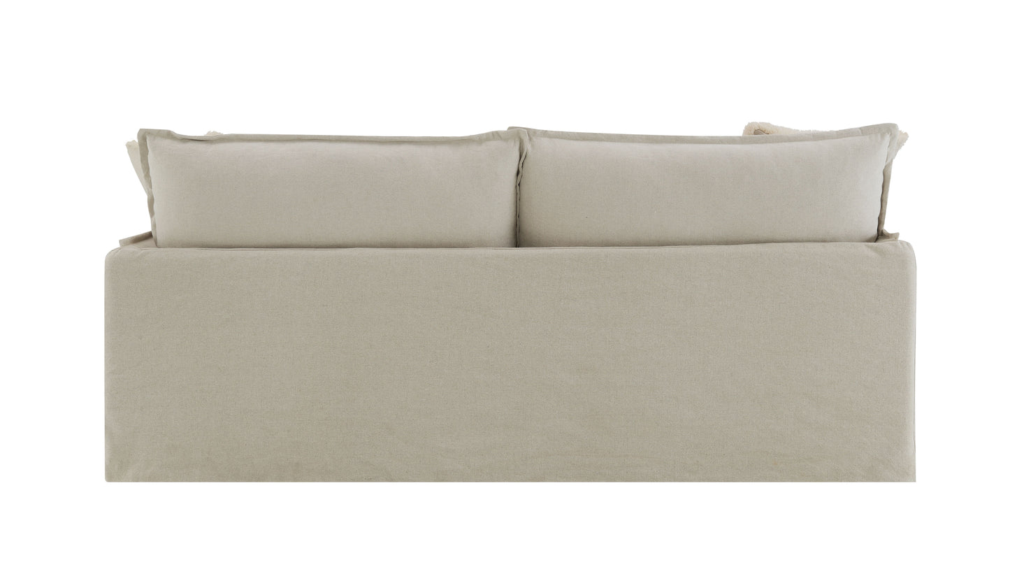 Upendo Pattern Fabric, Beige Yakety Yak Sand & Beige Linen Sofa w/2 Toss Pillows FredCo