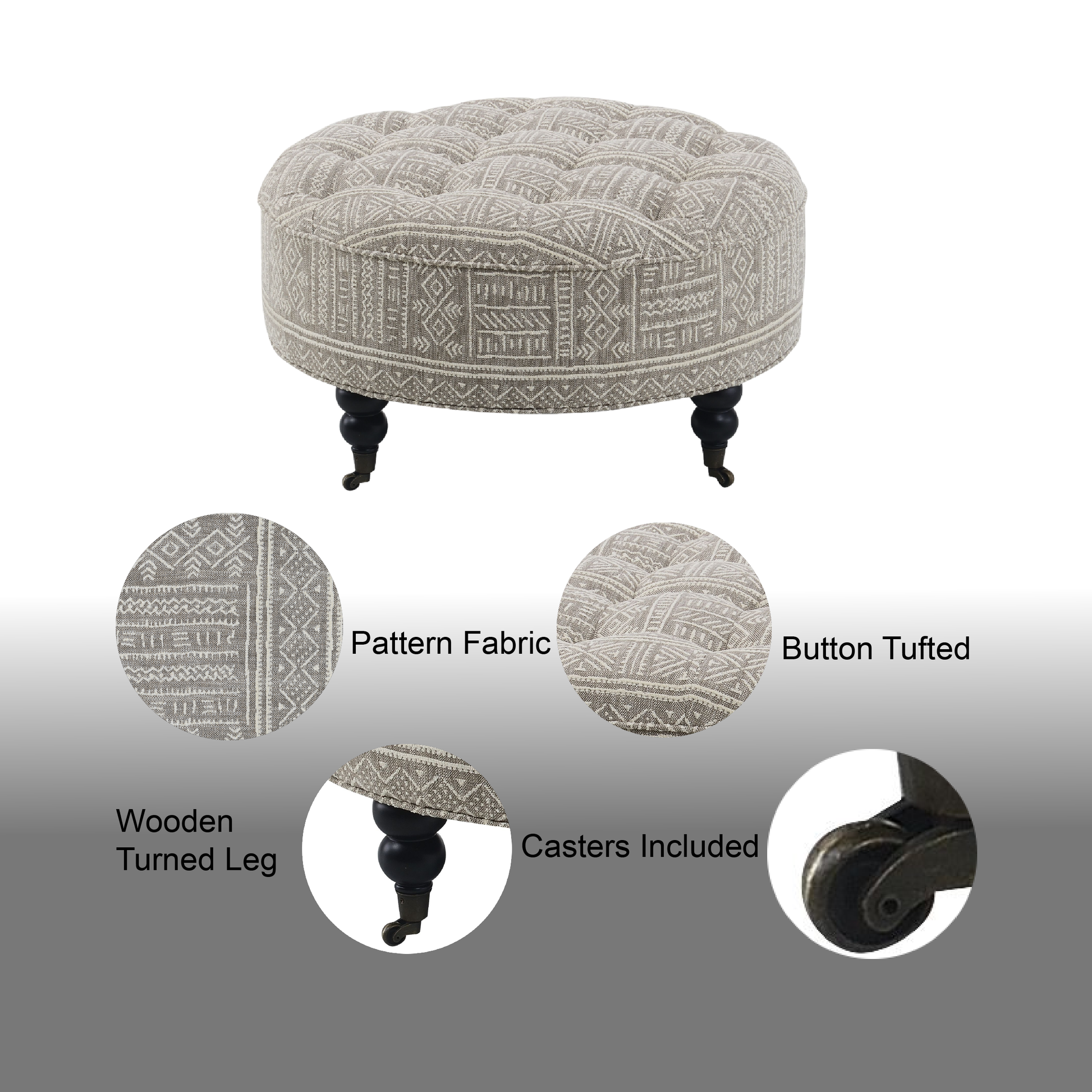 Upendo Pattern Fabric Ottoman w/Casters FredCo