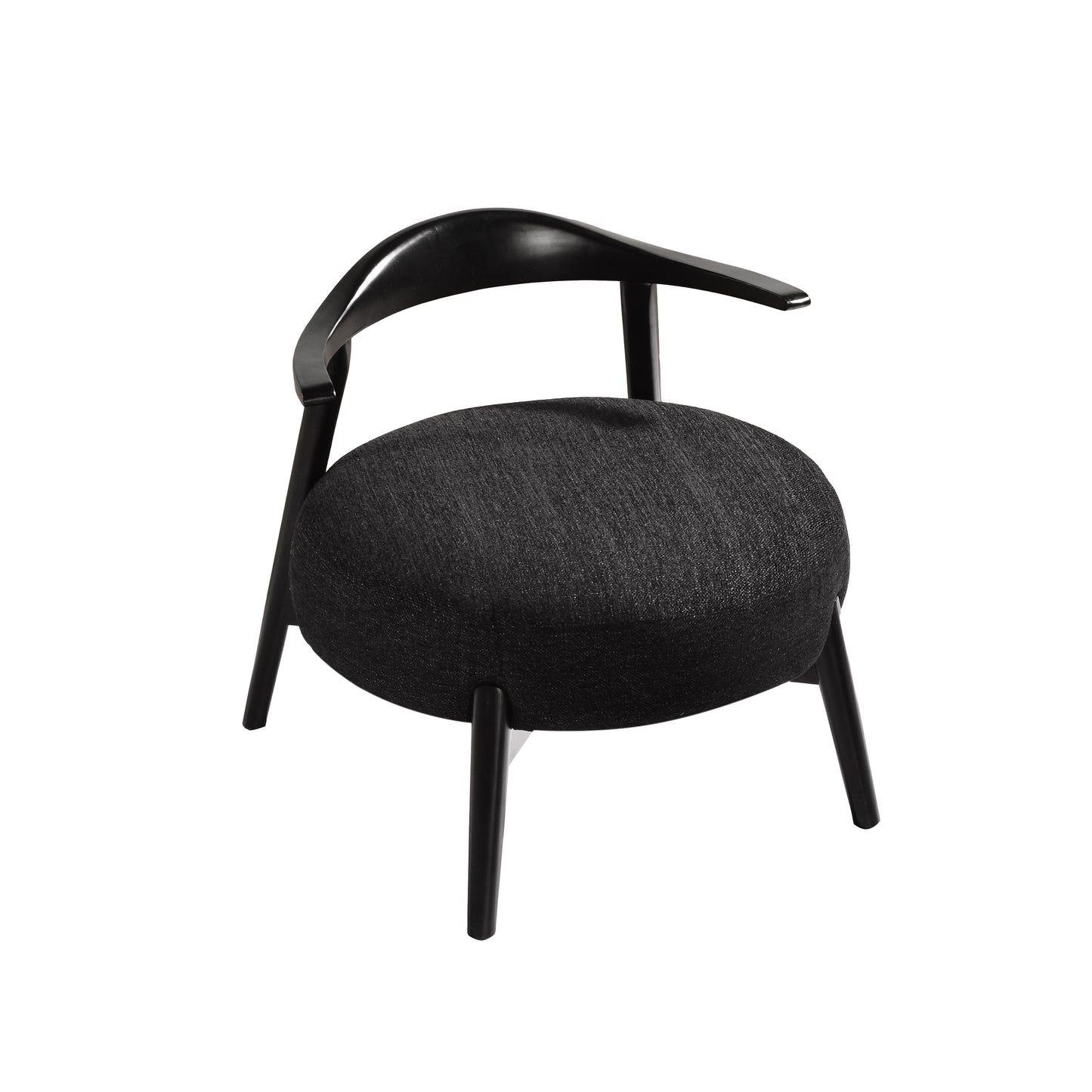 Modern black accent chair with curved wooden backrest and round cushioned seat, FredCo International