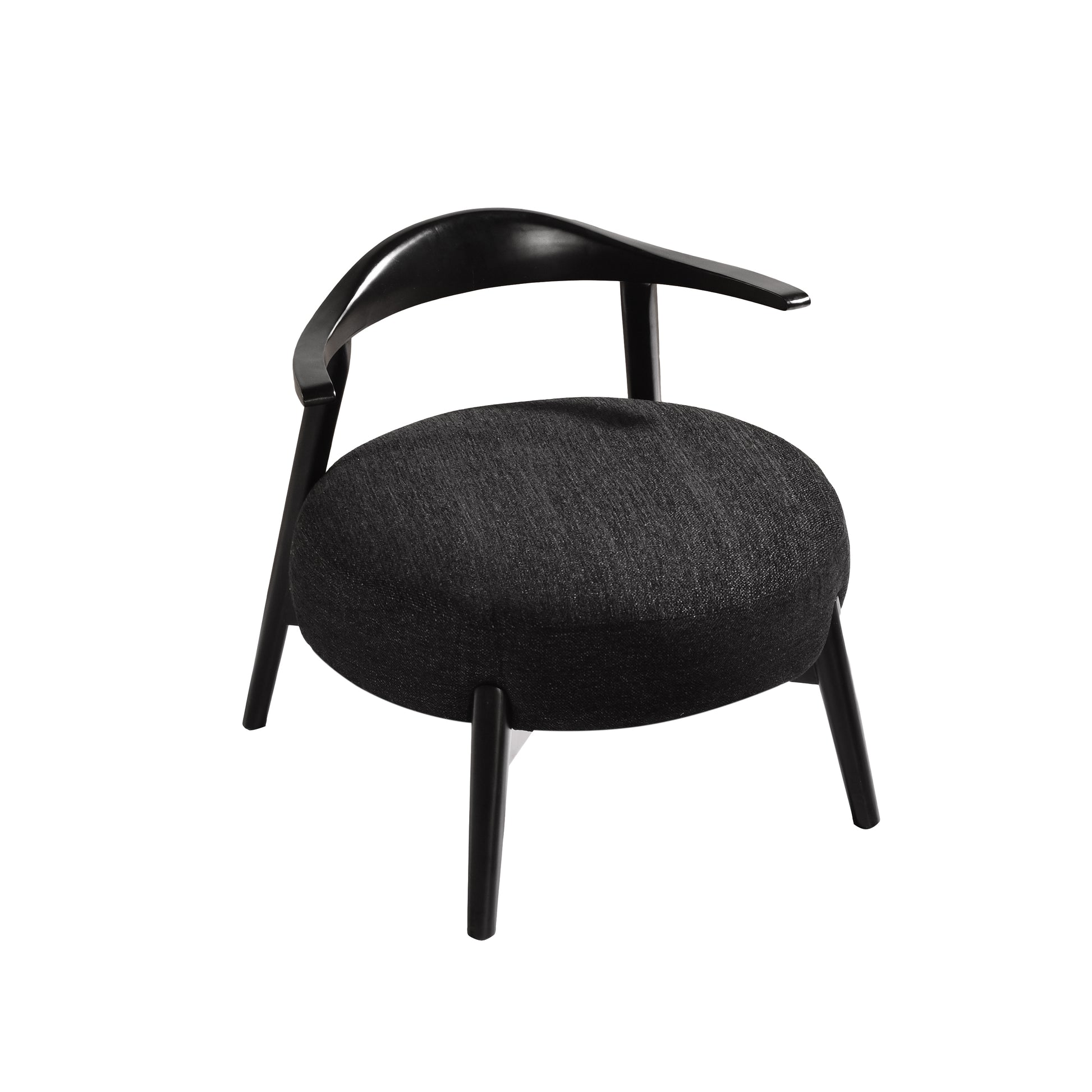 Modern black accent chair with curved wooden backrest and round cushioned seat, FredCo International