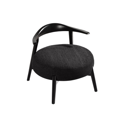 Modern black accent chair with curved wooden backrest and round cushioned seat, FredCo International
