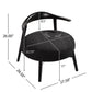 Modern black accent chair with armrest, upholstered seat, and measurement dimensions shown