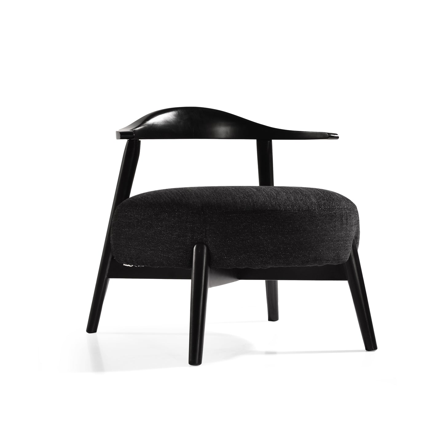 Modern black accent chair with curved wood backrest and dark upholstered seat, FredCo International furniture