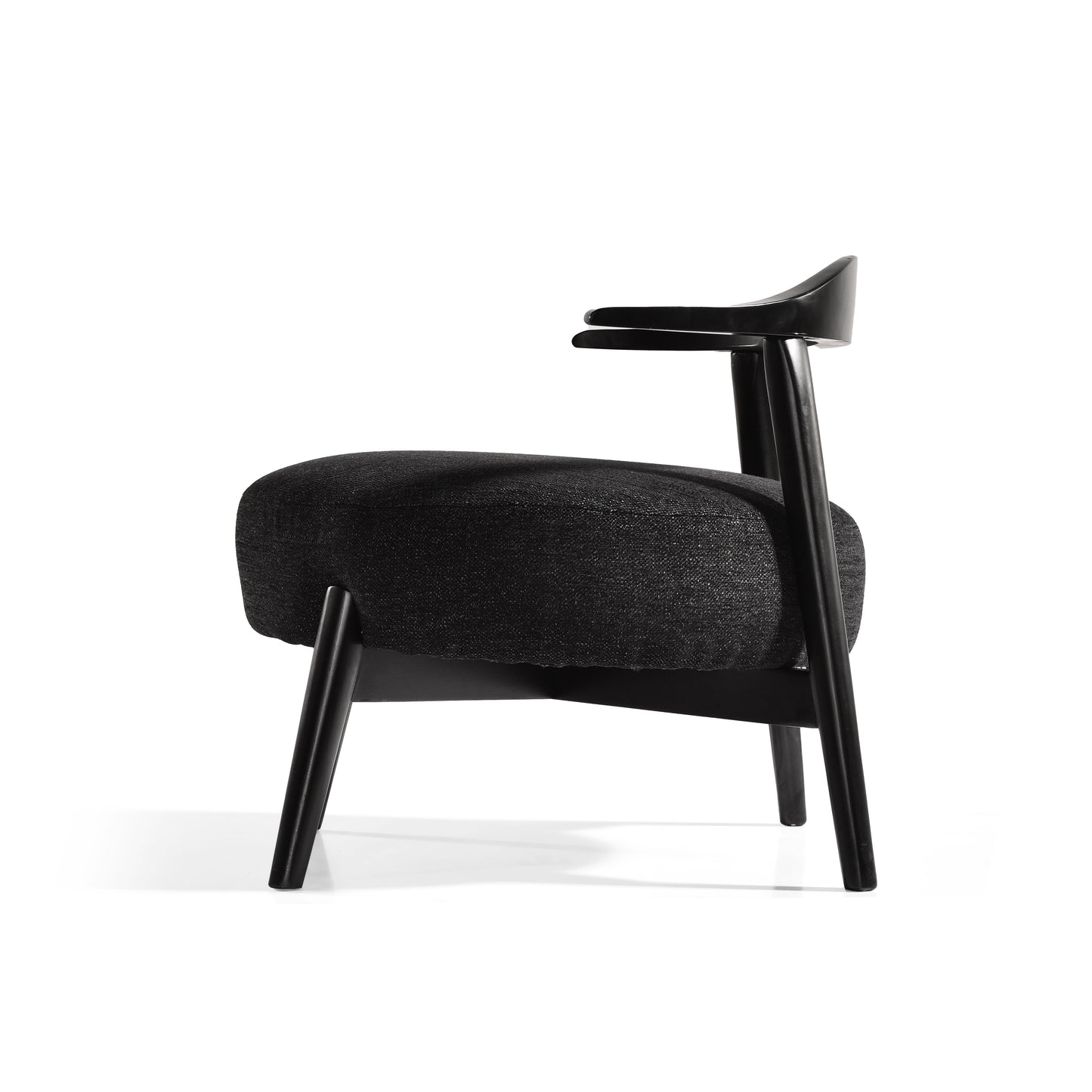Modern black accent chair with padded seat and wooden arms, FredCo International furniture