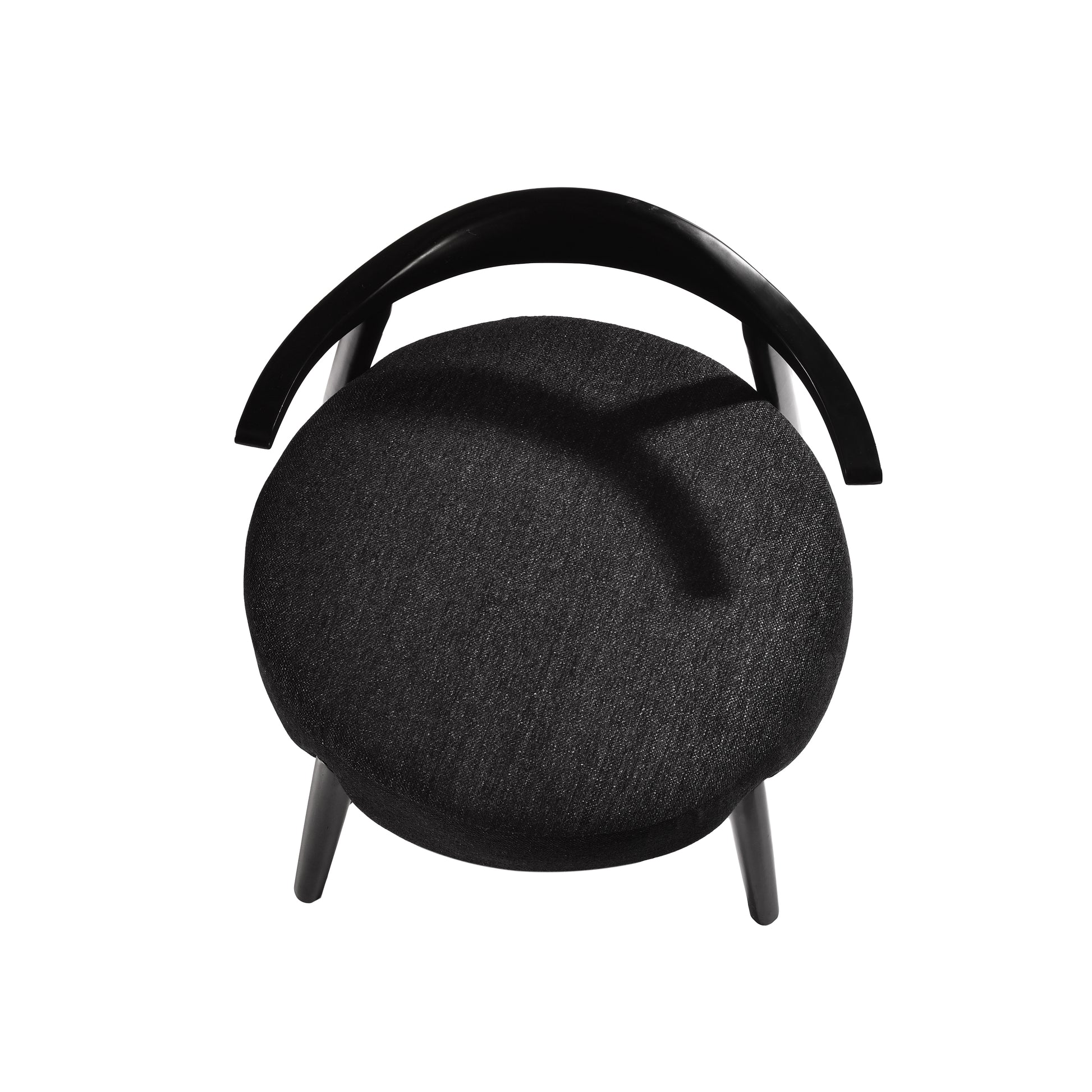 Modern black fabric chair with curved wooden backrest, FredCo International furniture
