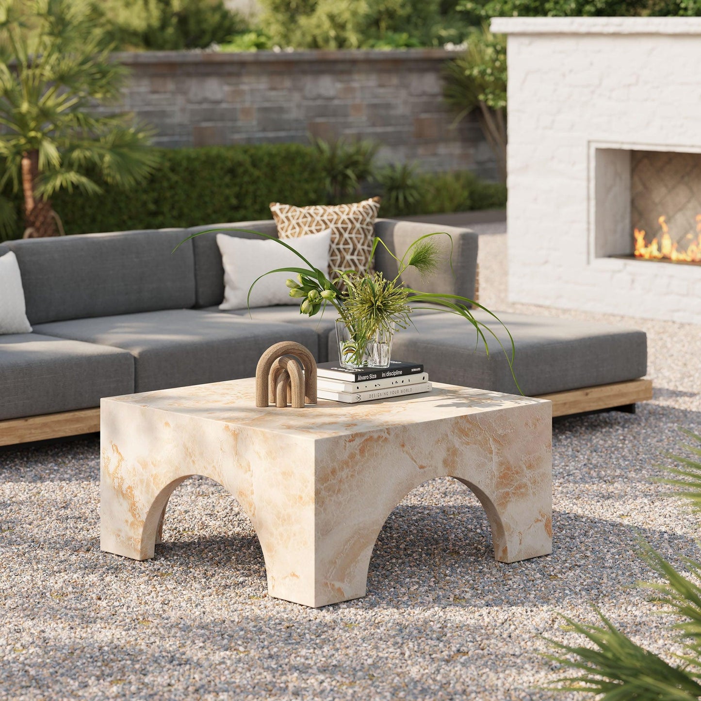 Valen Indoor - Outdoor Patio Arched Concrete Coffee Table by Modway FredCo