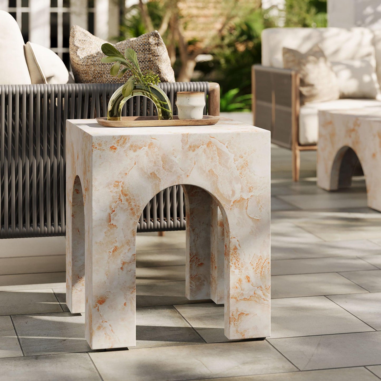 Valen Square Indoor - Outdoor Patio Arched Concrete Side Table by Modway FredCo