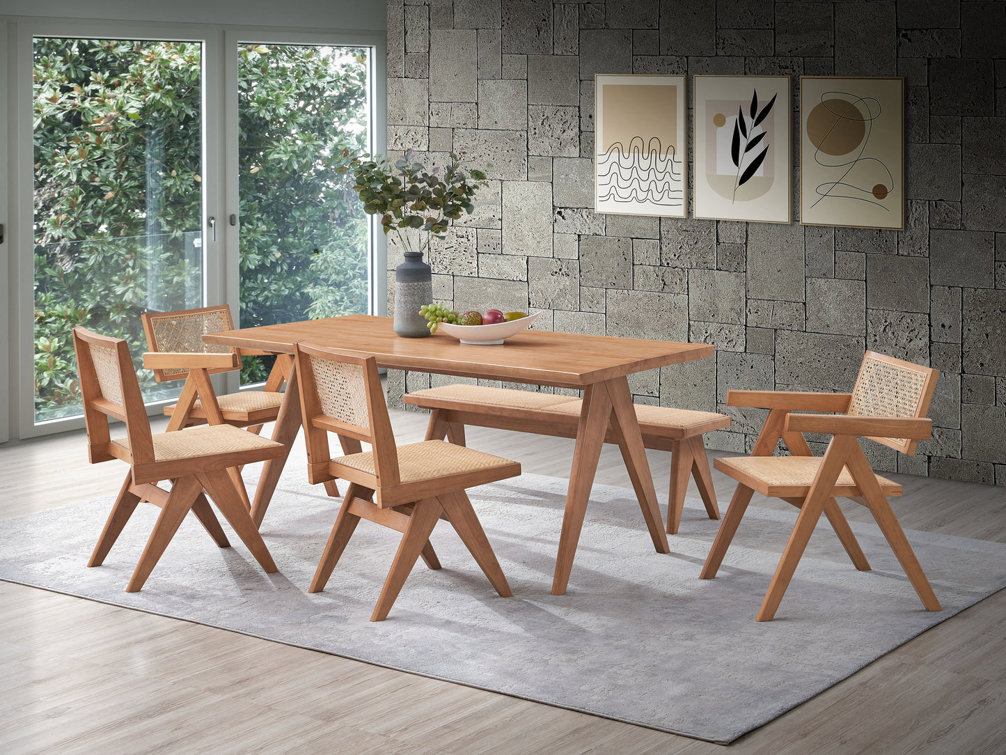 Valentina 6 Pieces Rattan & Natural Finish Patio Furniture Set FredCo