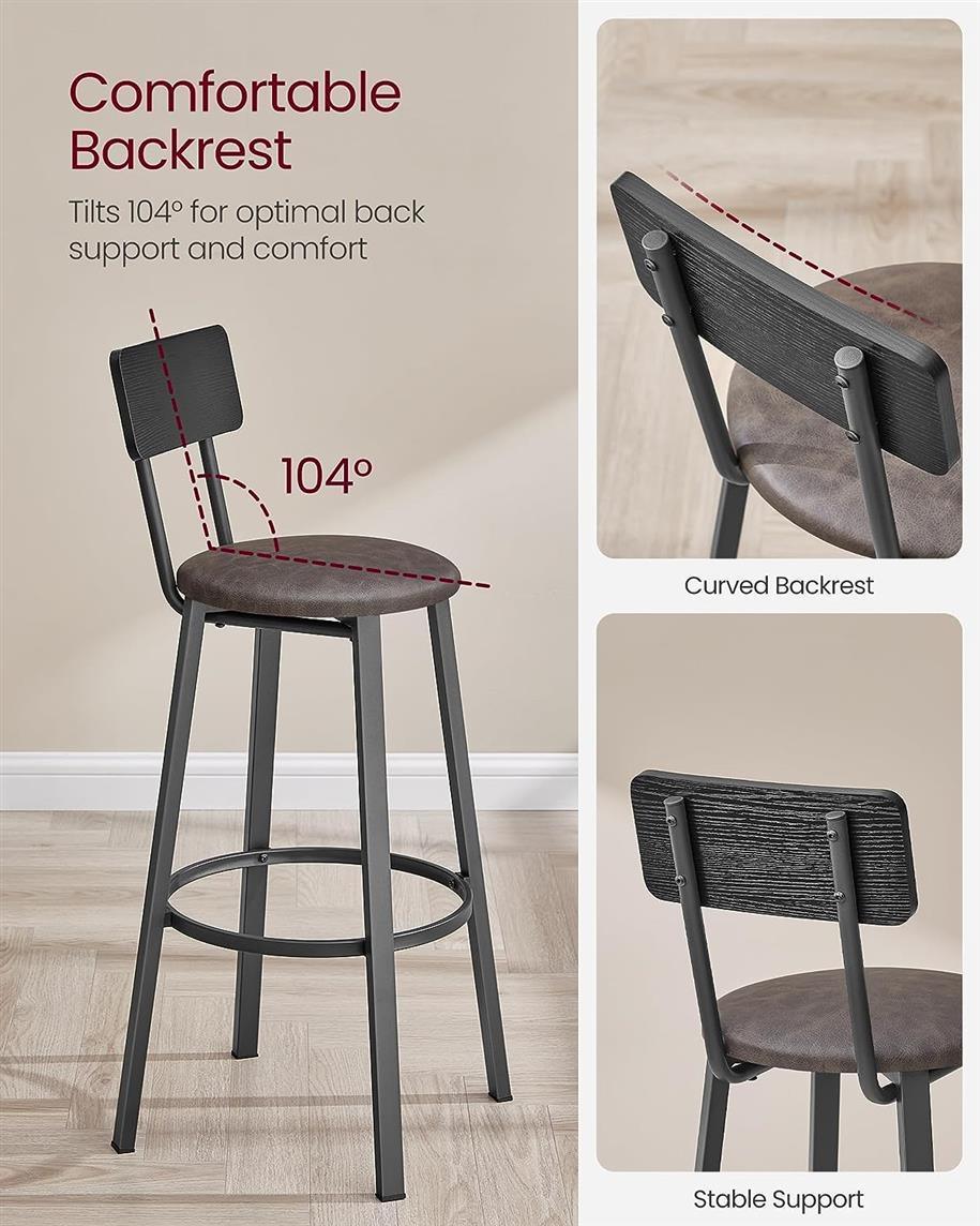VASAGLE 29.7-Inch Barstools with Back and Footrest FredCo