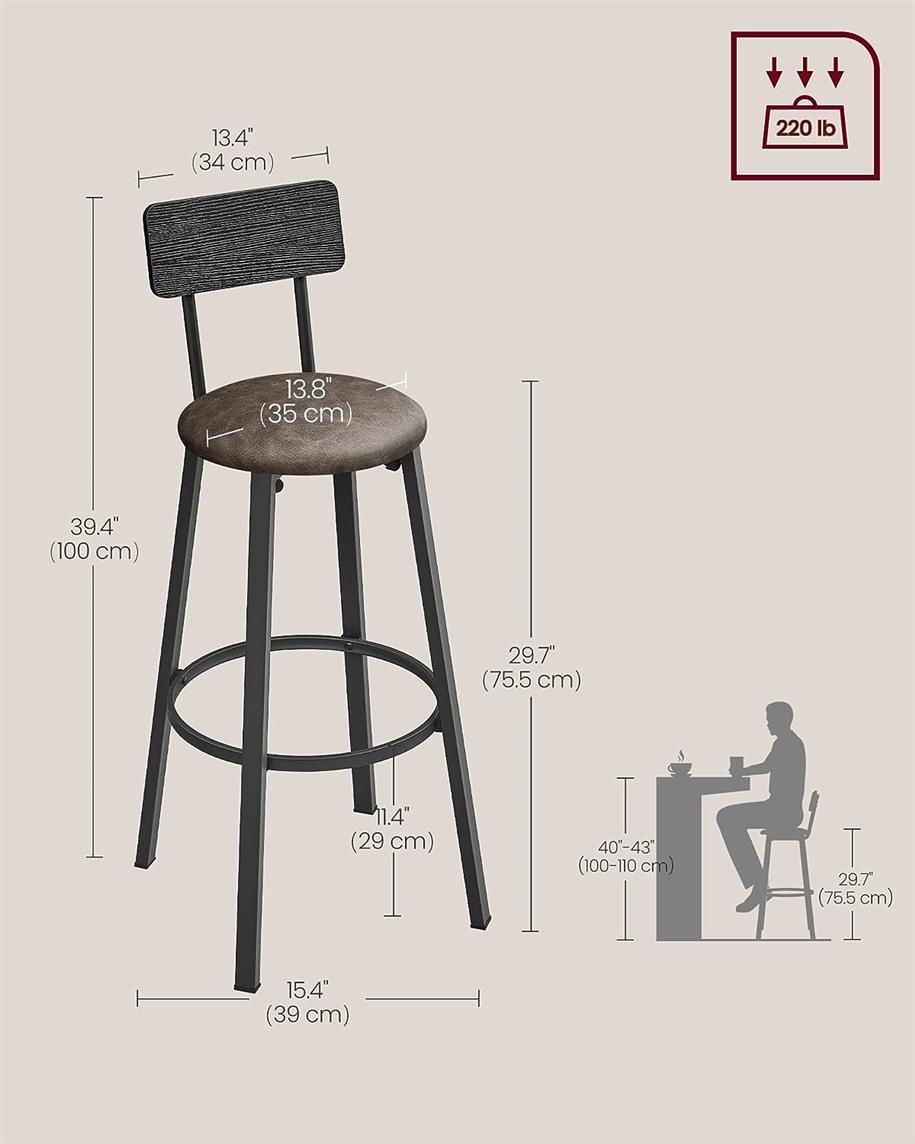 VASAGLE 29.7-Inch Barstools with Back and Footrest FredCo