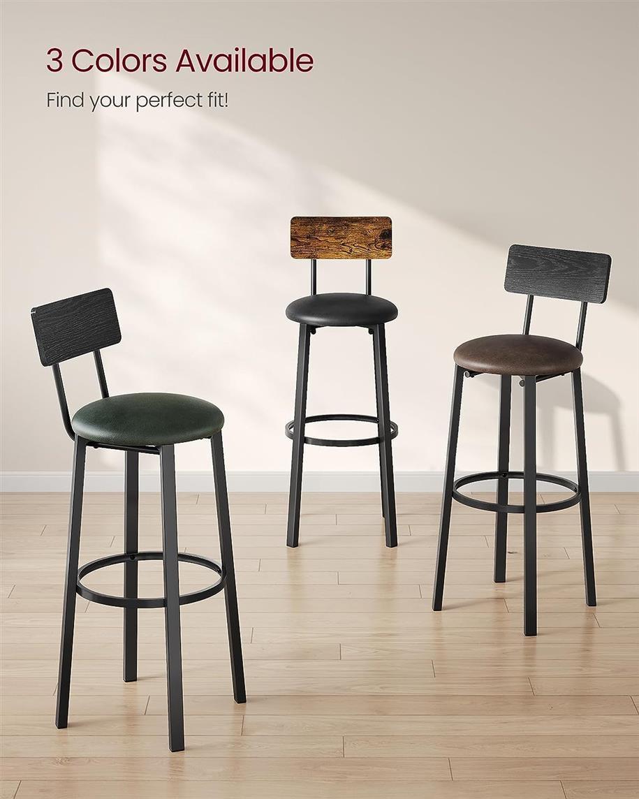 VASAGLE 29.7-Inch Barstools with Back and Footrest FredCo