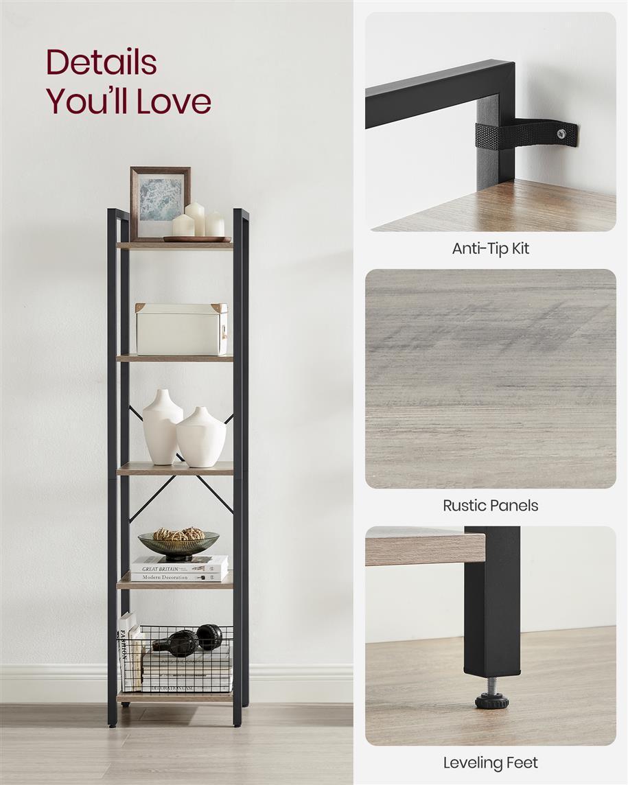 VASAGLE 5 Tier Bookcase Storage Shelf FredCo
