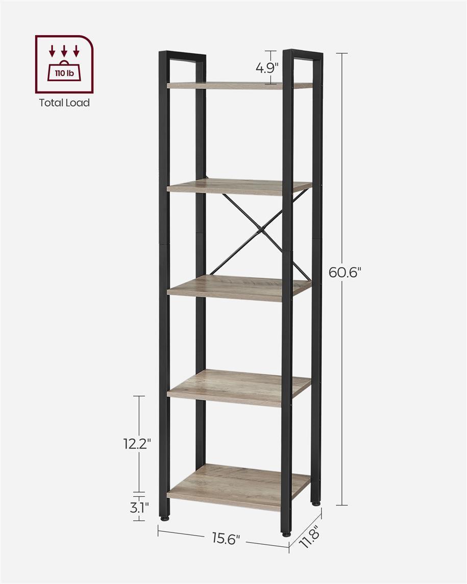 VASAGLE 5 Tier Bookcase Storage Shelf FredCo