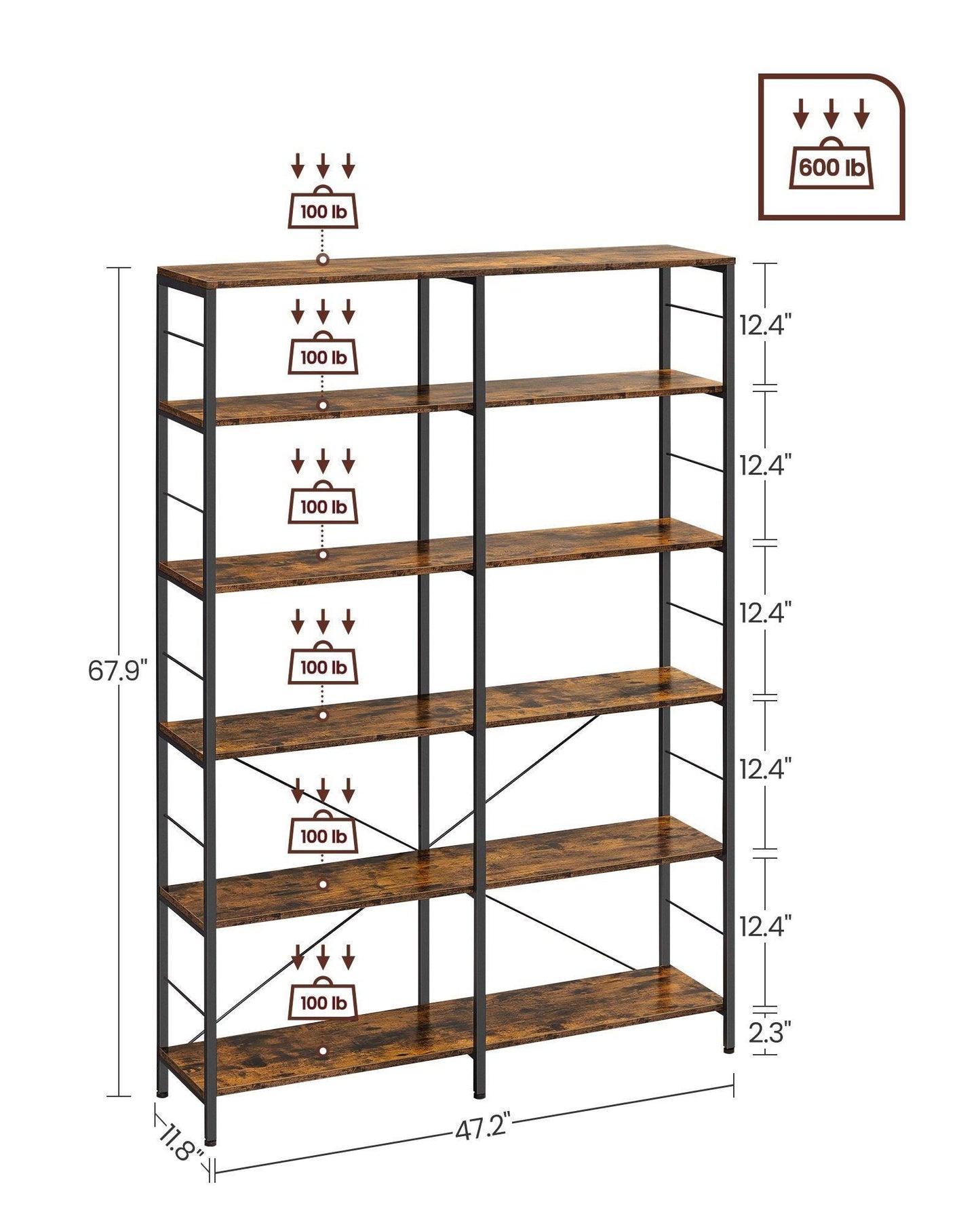 VASAGLE 6-Tier Bookshelf FredCo
