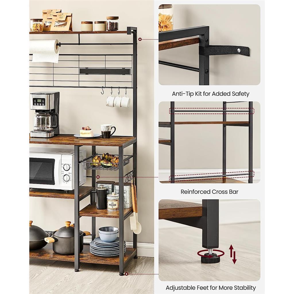 VASAGLE Bakers Rack with Magnetic Knife Holder FredCo