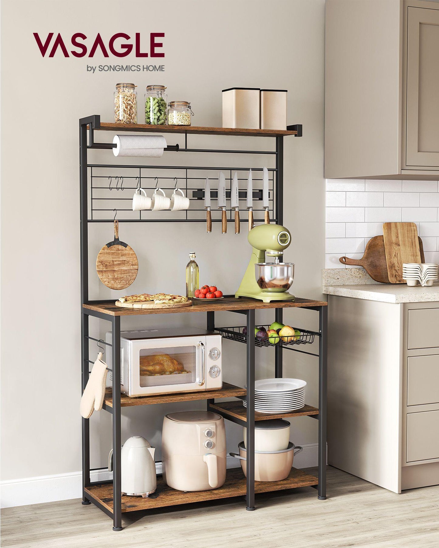 VASAGLE Bakers Rack with Magnetic Knife Holder FredCo