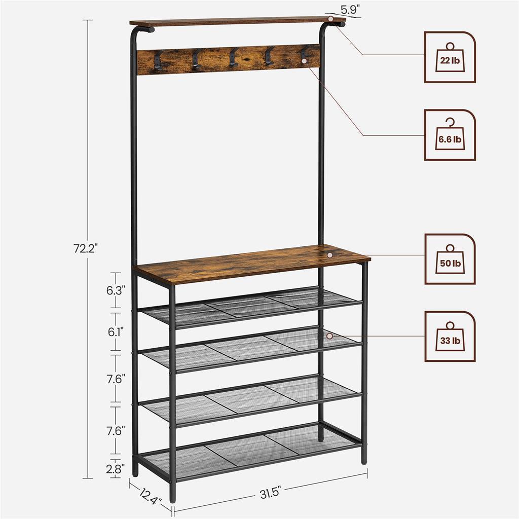 VASAGLE Hall Tree with Shoe Bench FredCo