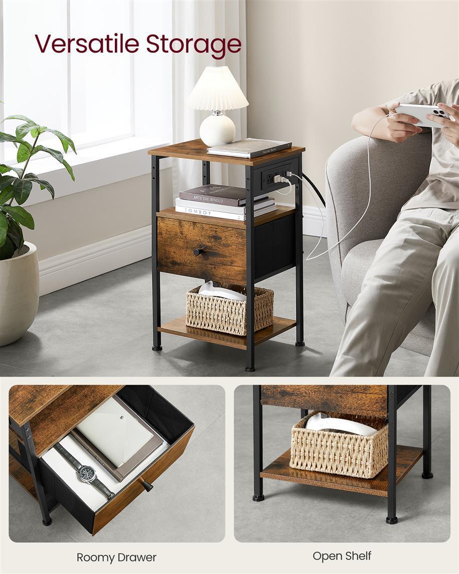 VASAGLE Nightstand with Charging Station FredCo