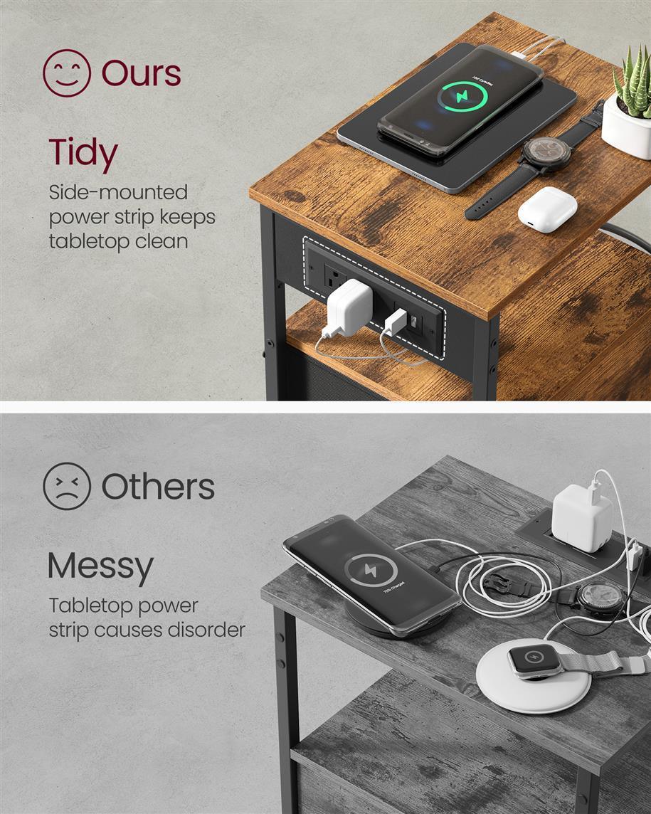 VASAGLE Nightstand with Charging Station FredCo