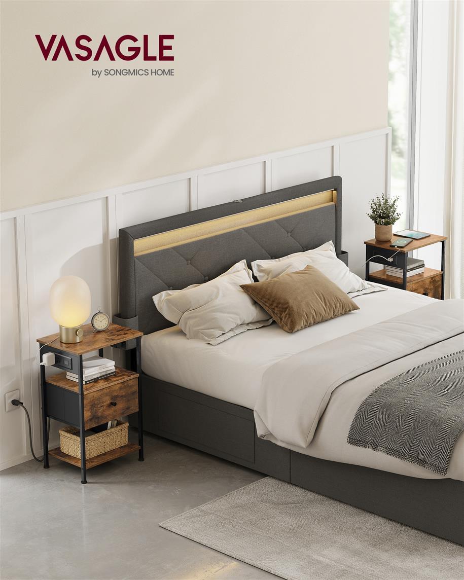 VASAGLE Nightstand with Charging Station FredCo