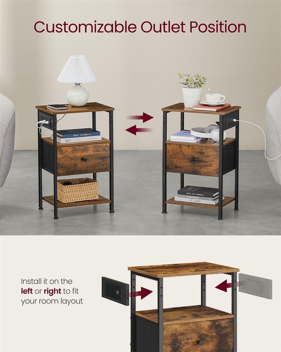 VASAGLE Nightstand with Charging Station FredCo