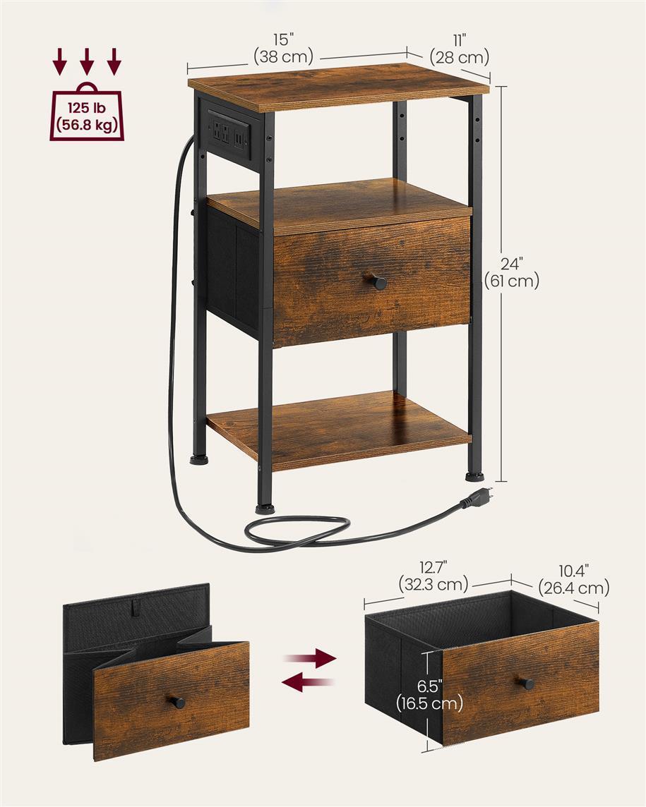 VASAGLE Nightstand with Charging Station FredCo