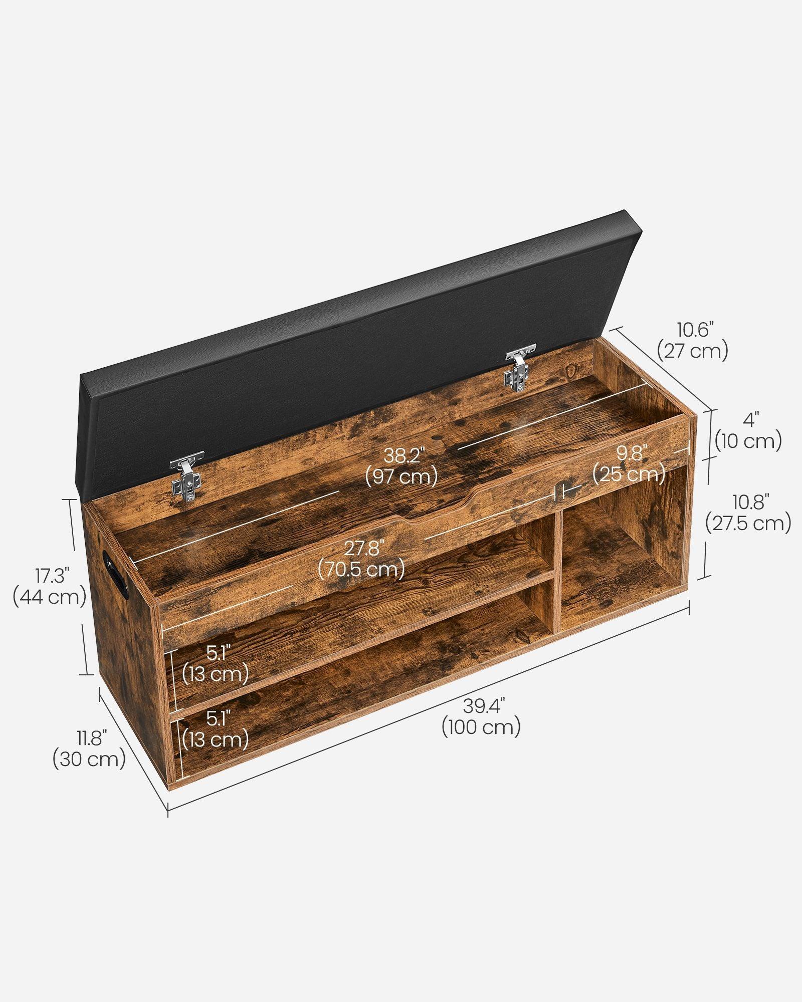 VASAGLE Storage Bench with Cushion, Shoe Bench with Padded Seat, 3 Compartments FredCo