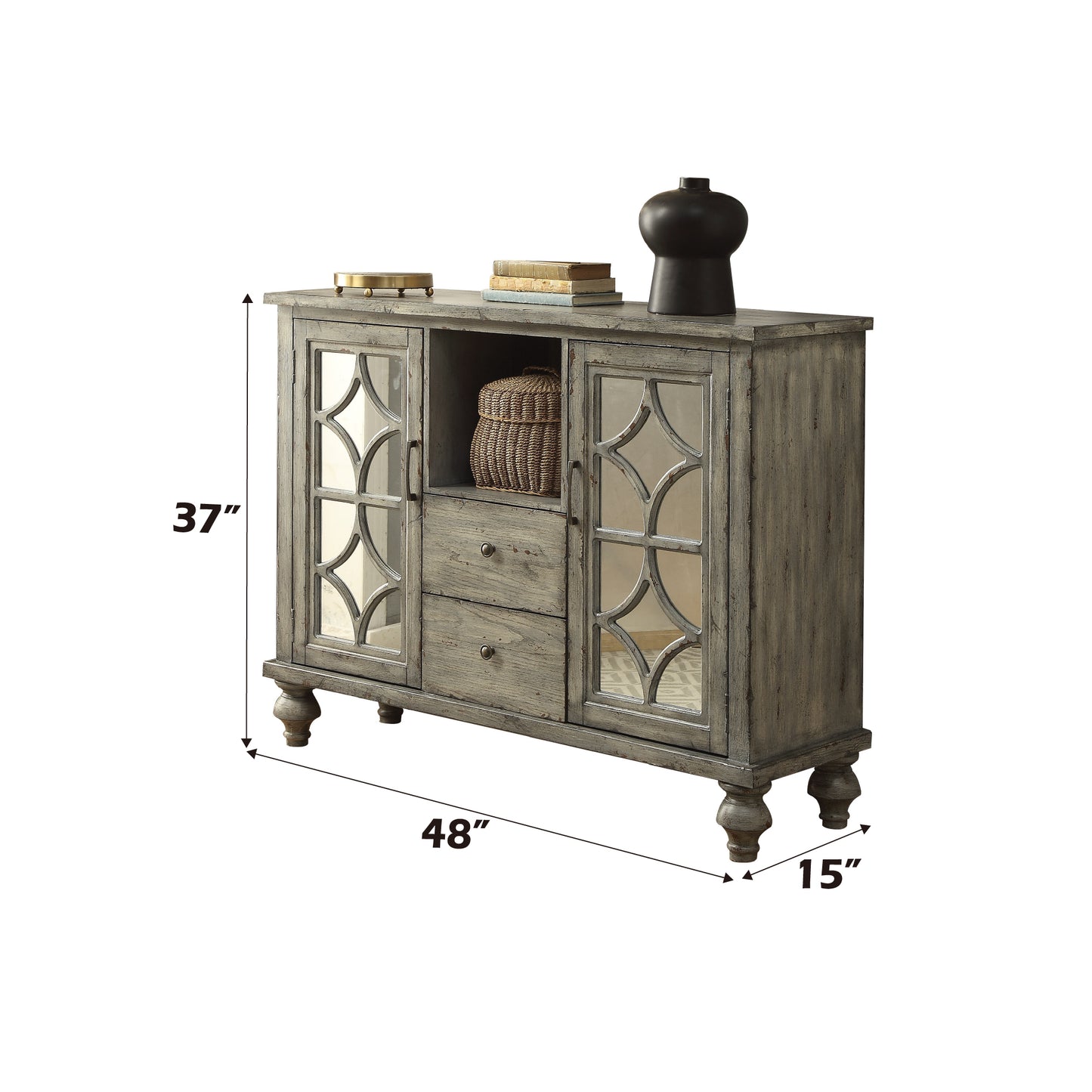 Velika Weathered Gray Finish Console Table w/ 1 Open Compartment Storage FredCo