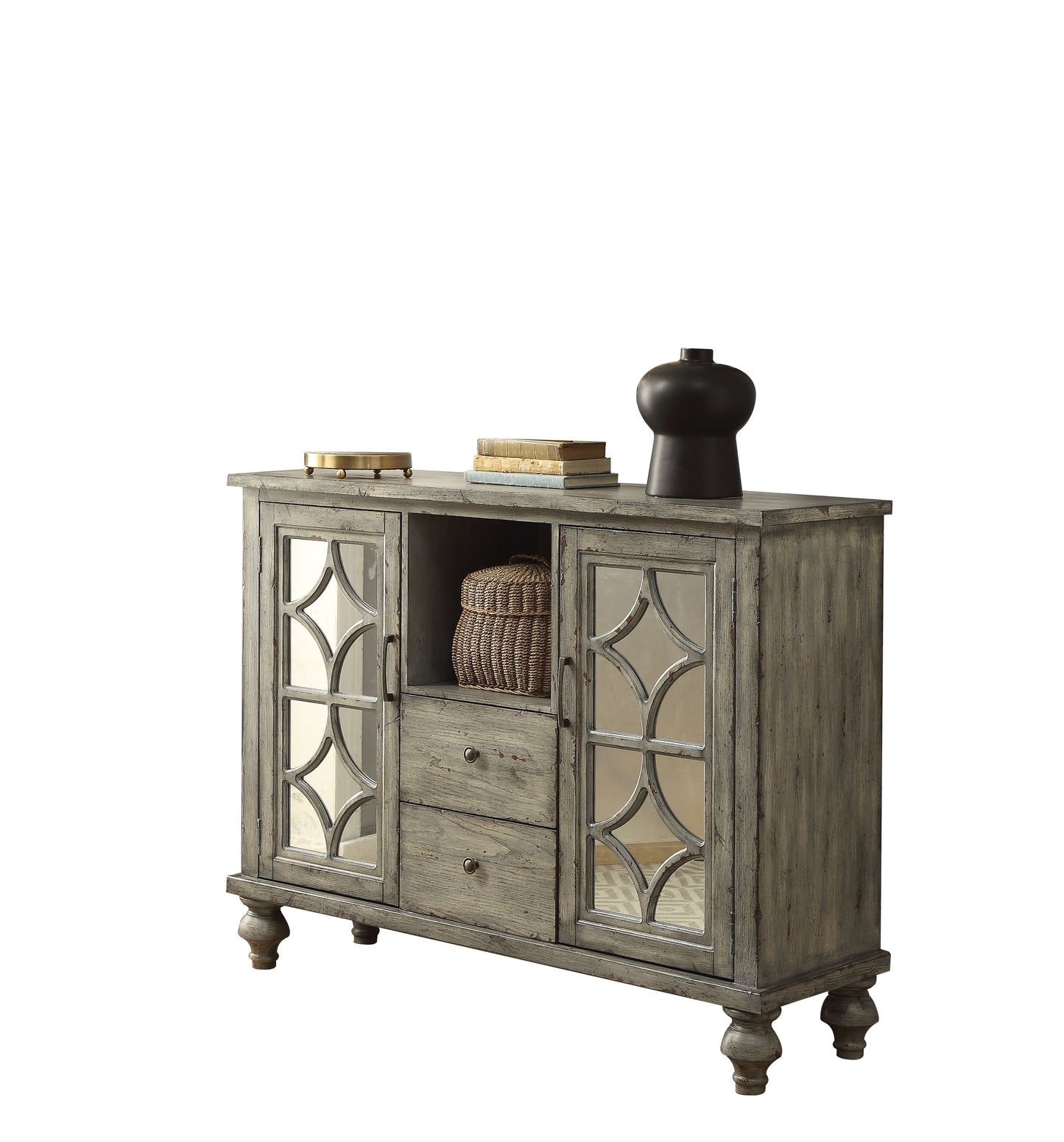 Velika Weathered Gray Finish Console Table w/ 1 Open Compartment Storage FredCo