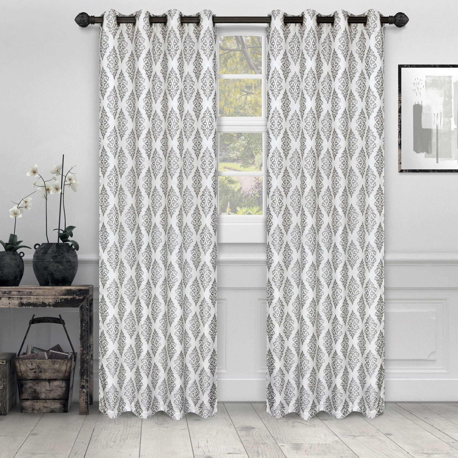 Venetian Damask Floral Jacquard Vintage Grommet Curtain Panel Set FredCo