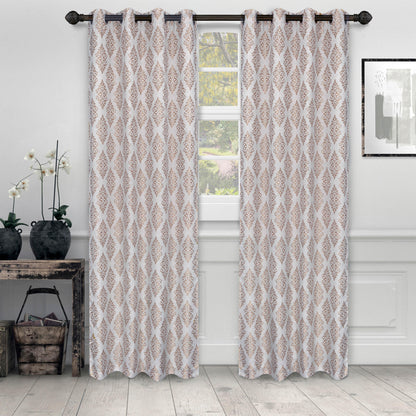 Venetian Damask Floral Jacquard Vintage Grommet Curtain Panel Set FredCo