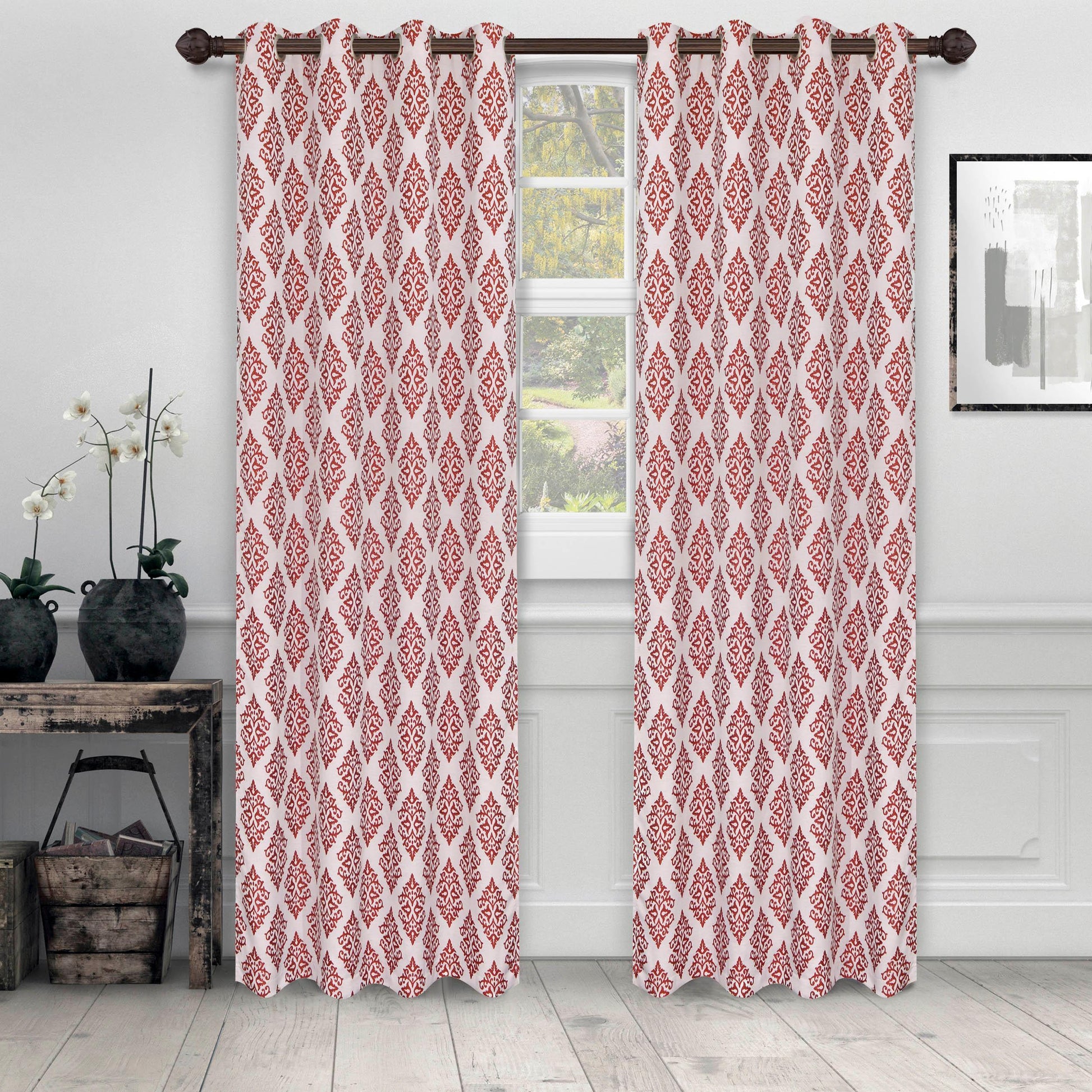 Venetian Damask Floral Jacquard Vintage Grommet Curtain Panel Set FredCo