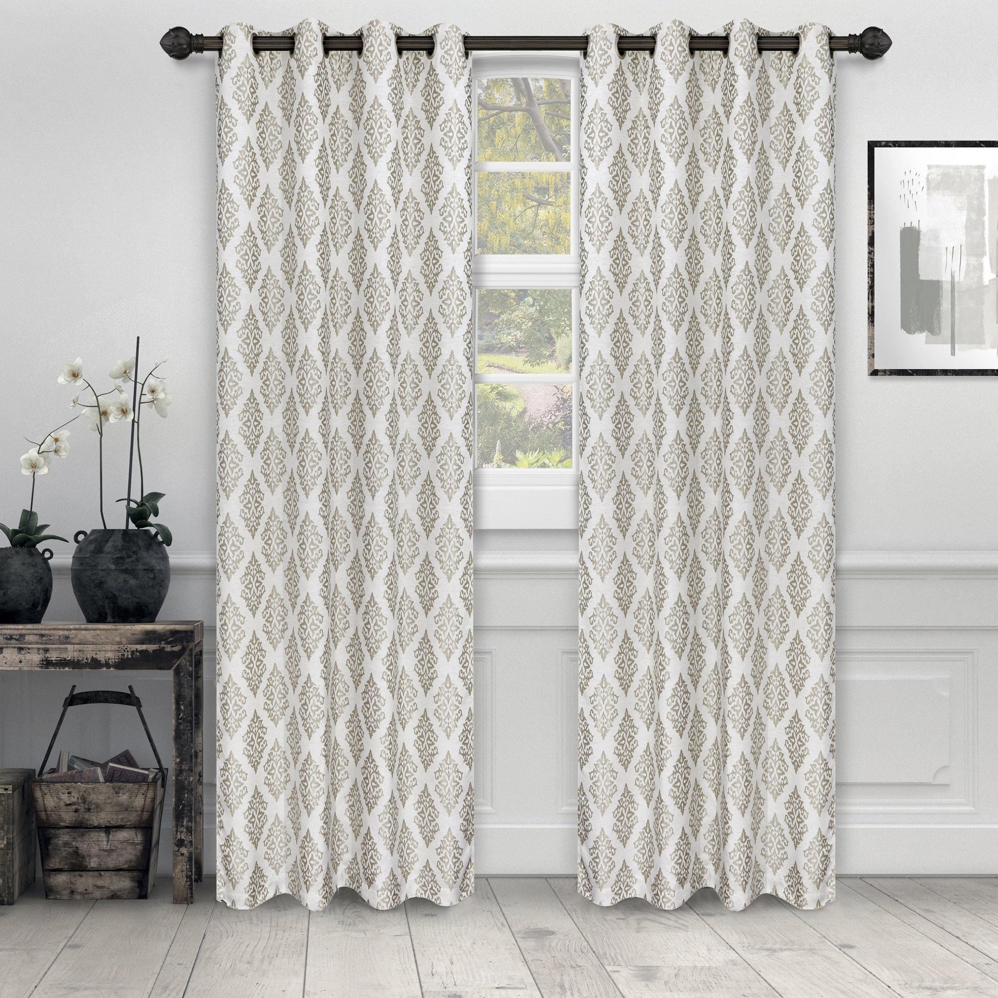 Venetian Damask Floral Jacquard Vintage Grommet Curtain Panel Set FredCo