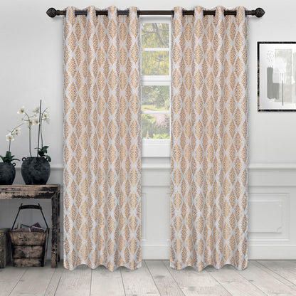 Venetian Damask Floral Jacquard Vintage Grommet Curtain Panel Set FredCo