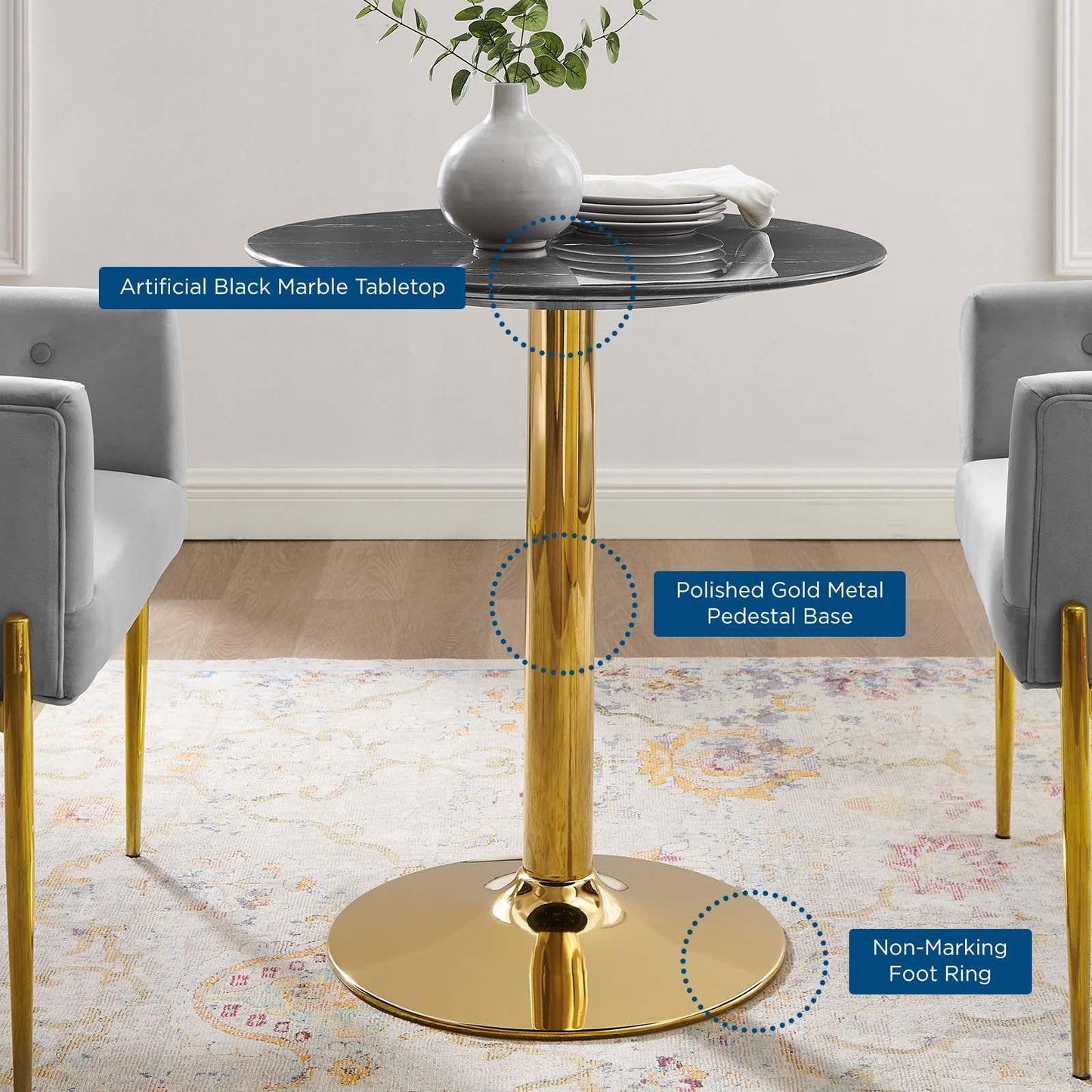 Verne 28" Artificial Marble Dining Table, EEI-4746 FredCo