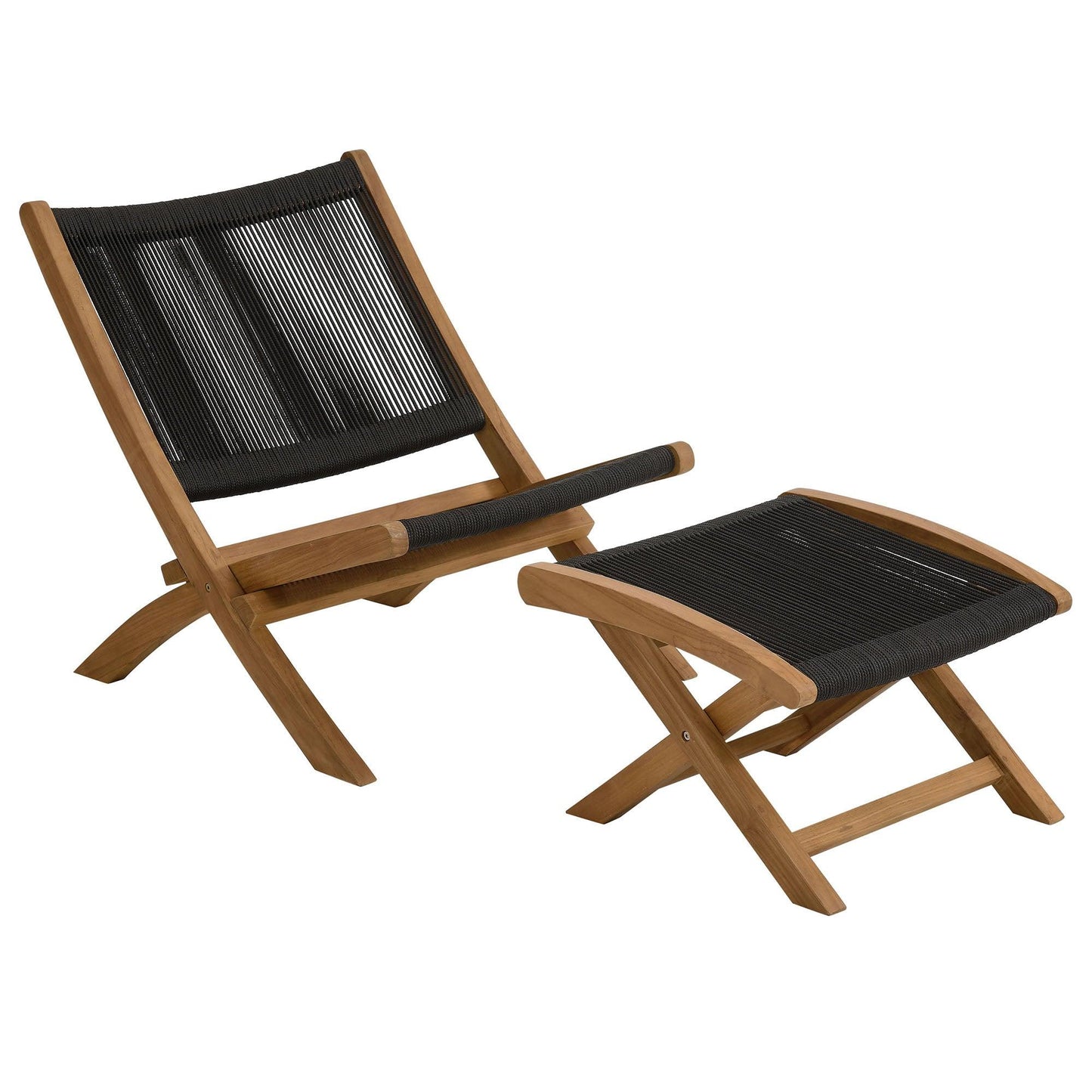 Vienna 2-Piece Outdoor Patio Teak and Rope Folding Accent Lounge Chair and Ottoman Set by Modway FredCo