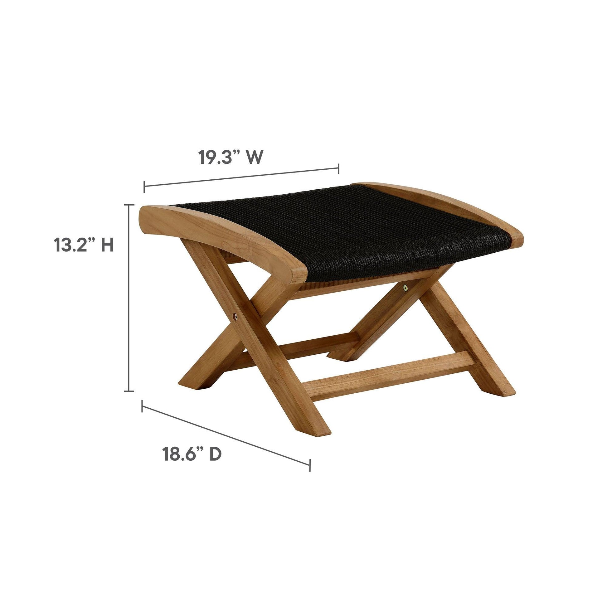 Vienna 2-Piece Outdoor Patio Teak and Rope Folding Accent Lounge Chair and Ottoman Set by Modway FredCo