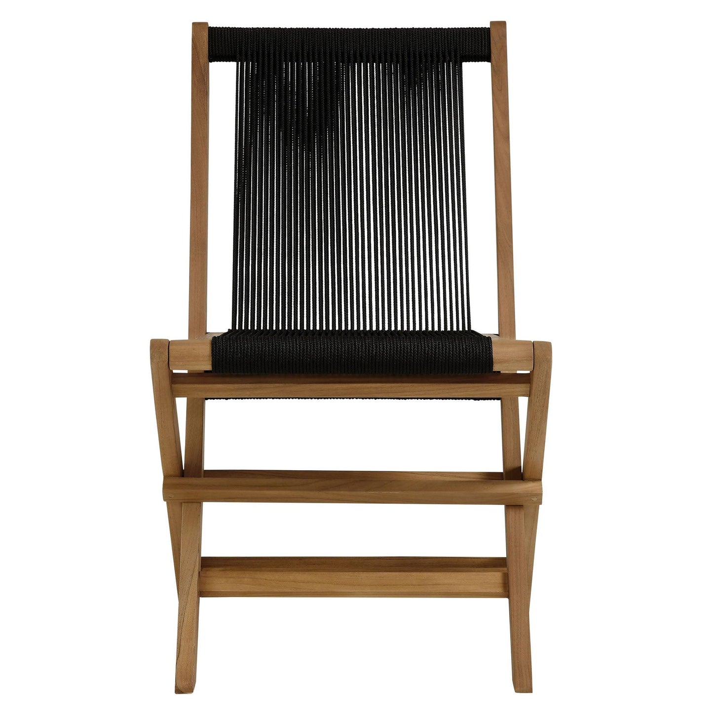 Vienna 2-Piece Outdoor Patio Teak and Rope Folding Accent Lounge Chair and Ottoman Set by Modway FredCo