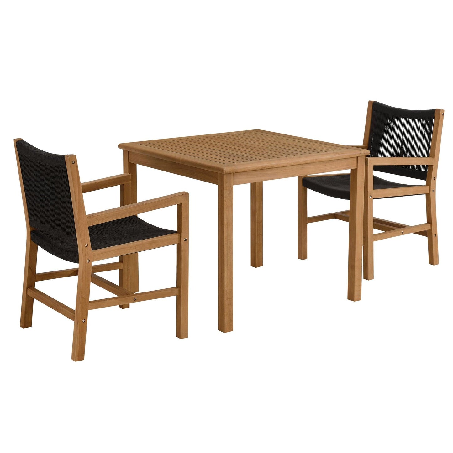 Vienna 3-Piece Outdoor Patio Teak and Rope Dining Set with Armchairs by Modway FredCo