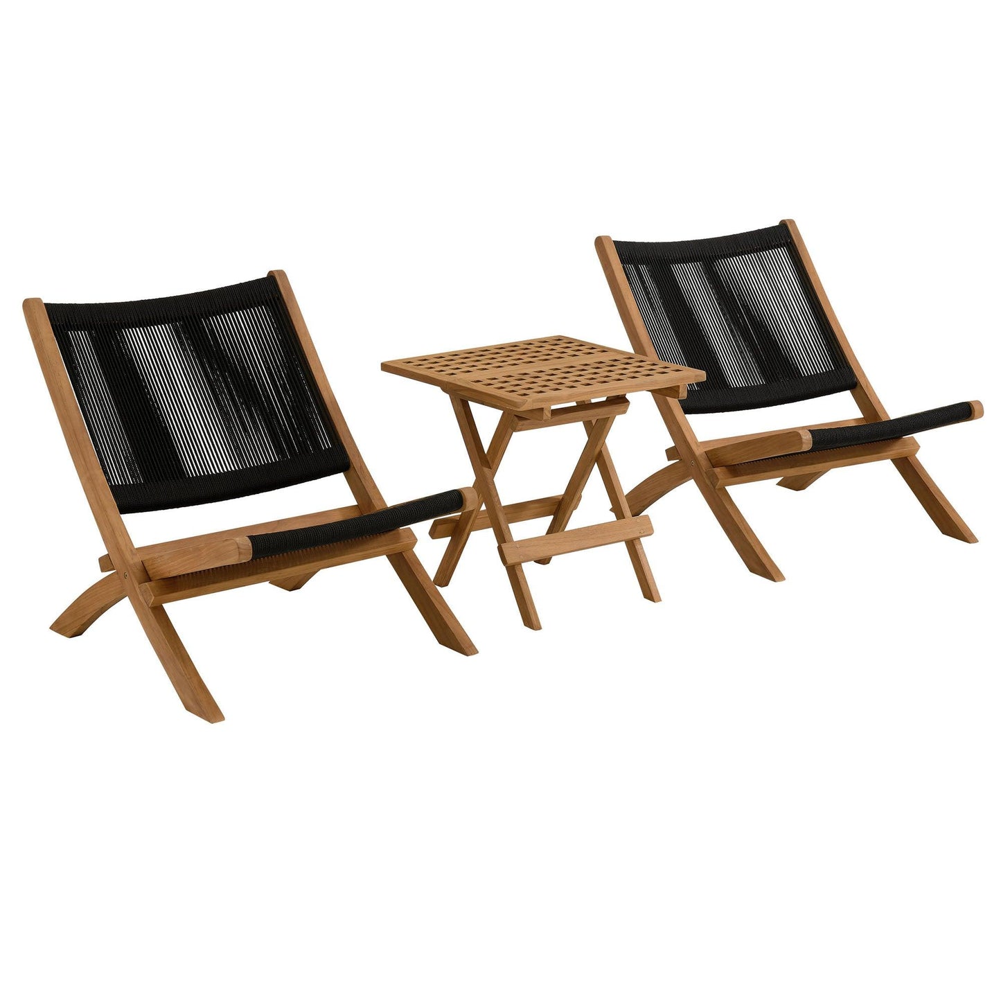 Vienna 3-Piece Outdoor Patio Teak and Rope Folding Lounge Chairs and Side Table by Modway FredCo