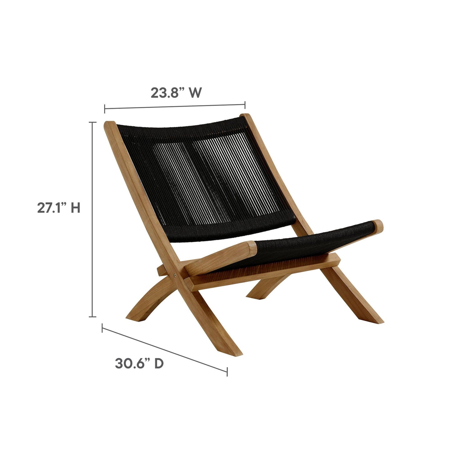 Vienna 3-Piece Outdoor Patio Teak and Rope Folding Lounge Chairs and Side Table by Modway FredCo