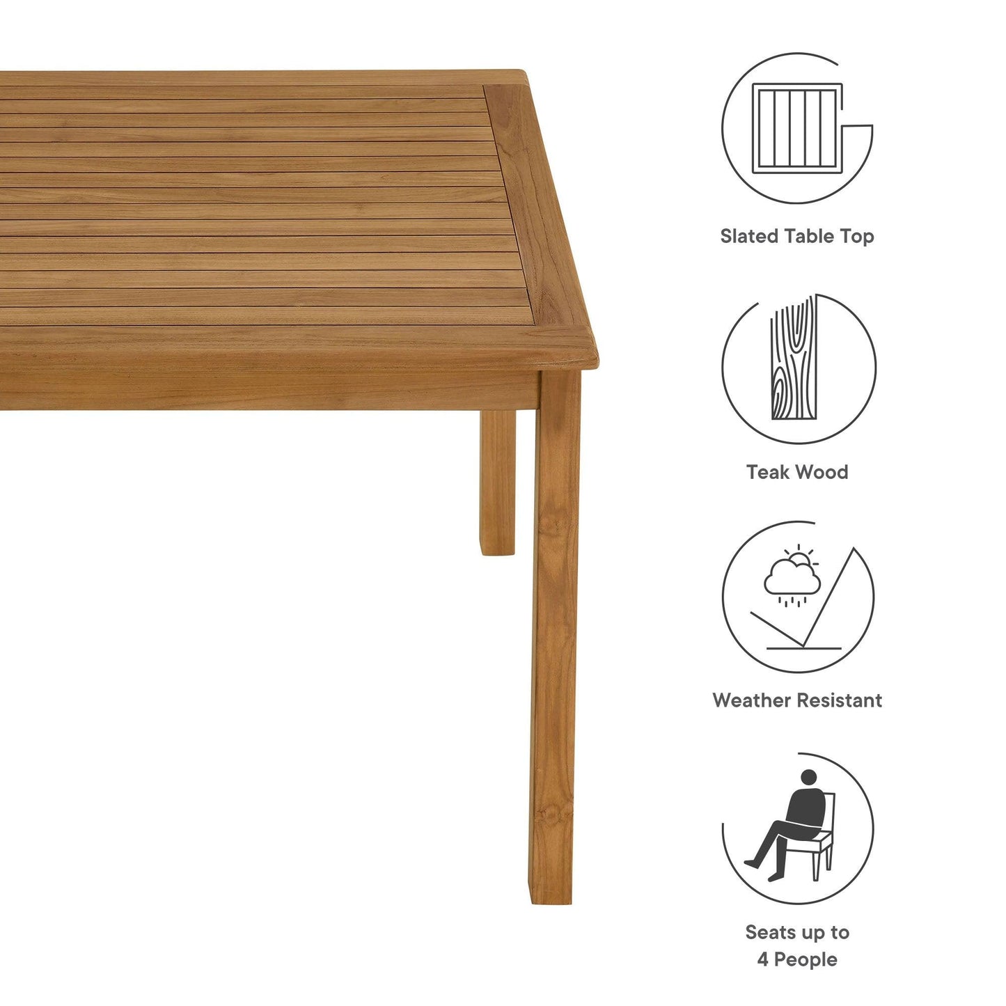 Vienna 34" Square Outdoor Patio Teak Wood Dining Table by Modway FredCo