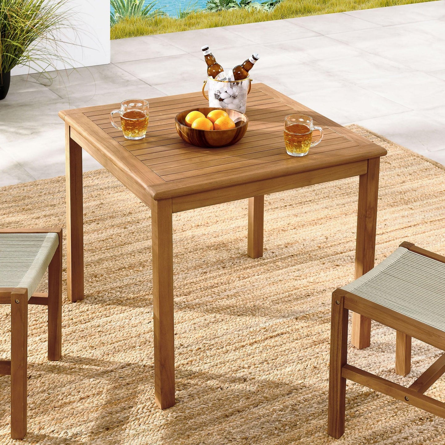 Vienna 34" Square Outdoor Patio Teak Wood Dining Table by Modway FredCo