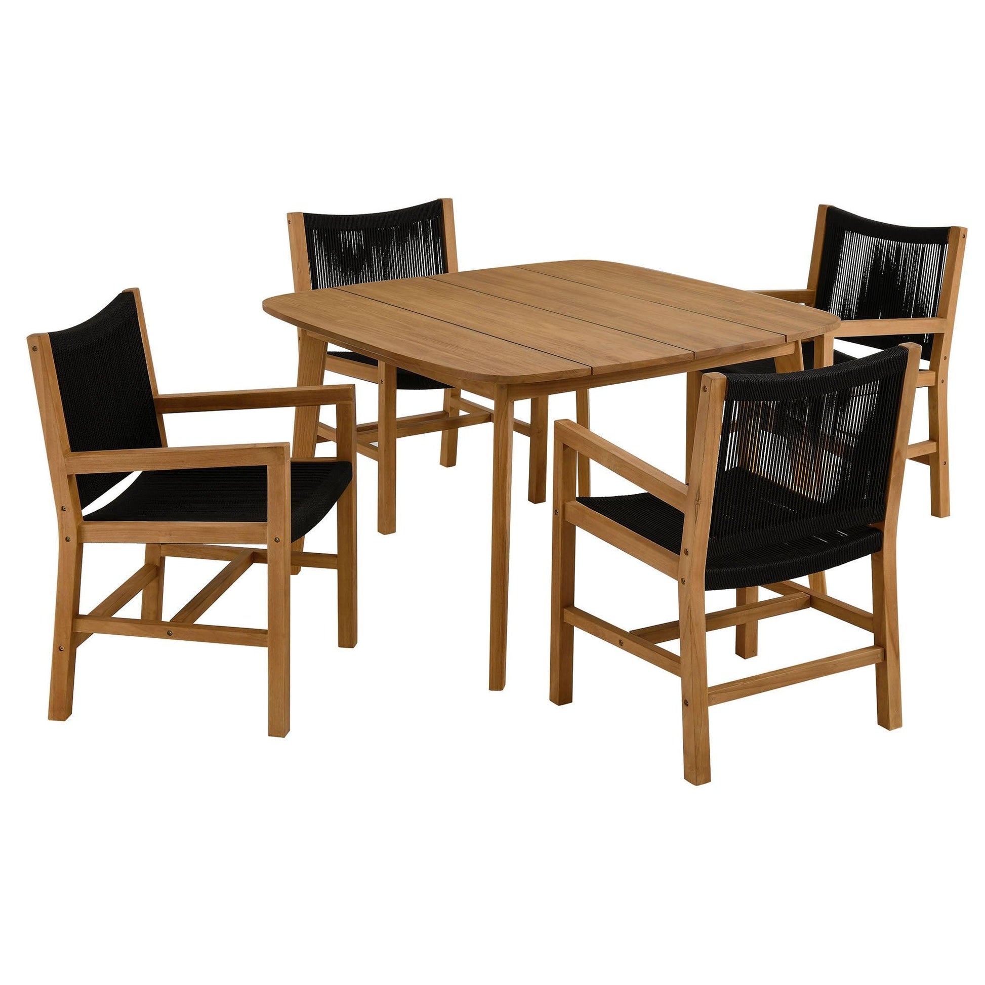 Vienna 5-Piece Outdoor Patio Teak and Rope Dining Set with Armchairs by Modway FredCo