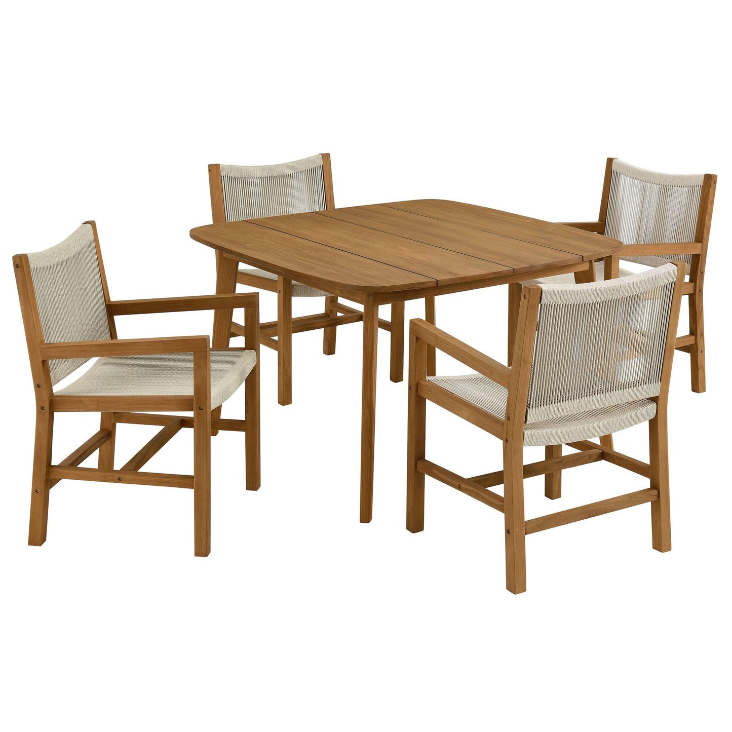 Vienna 5-Piece Outdoor Patio Teak and Rope Dining Set with Armchairs by Modway FredCo