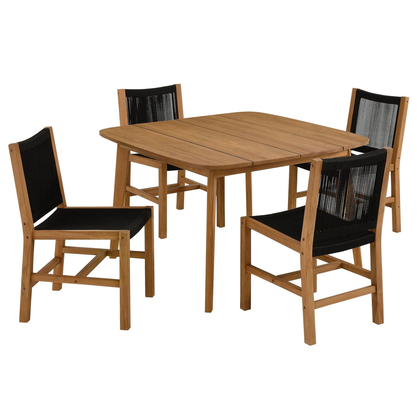 Vienna 5-Piece Outdoor Patio Teak and Rope Dining Set with Armless Chairs by Modway FredCo