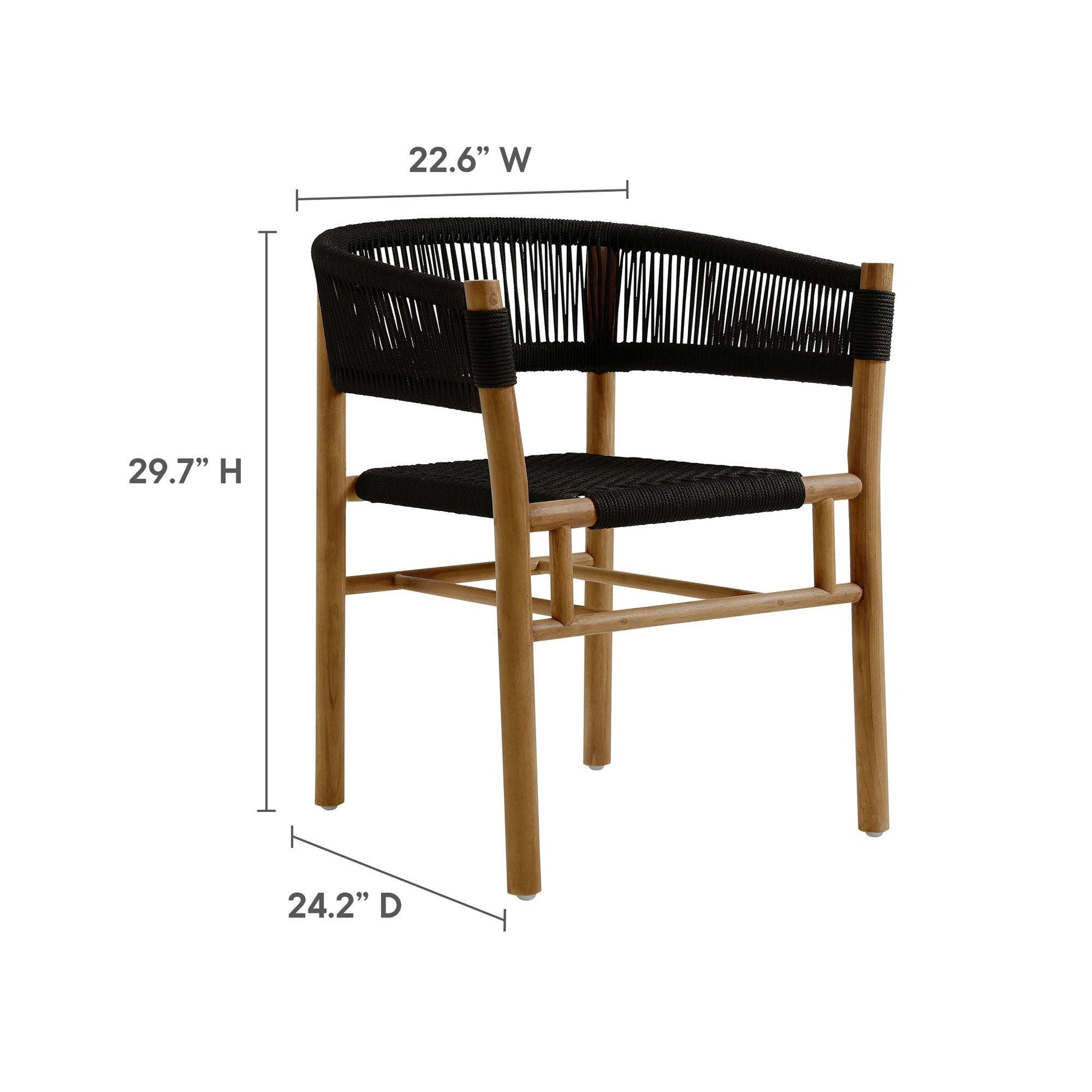 Vienna 5-Piece Outdoor Patio Teak and Rope Dining Set with Curved-Back Armchairs by Modway FredCo