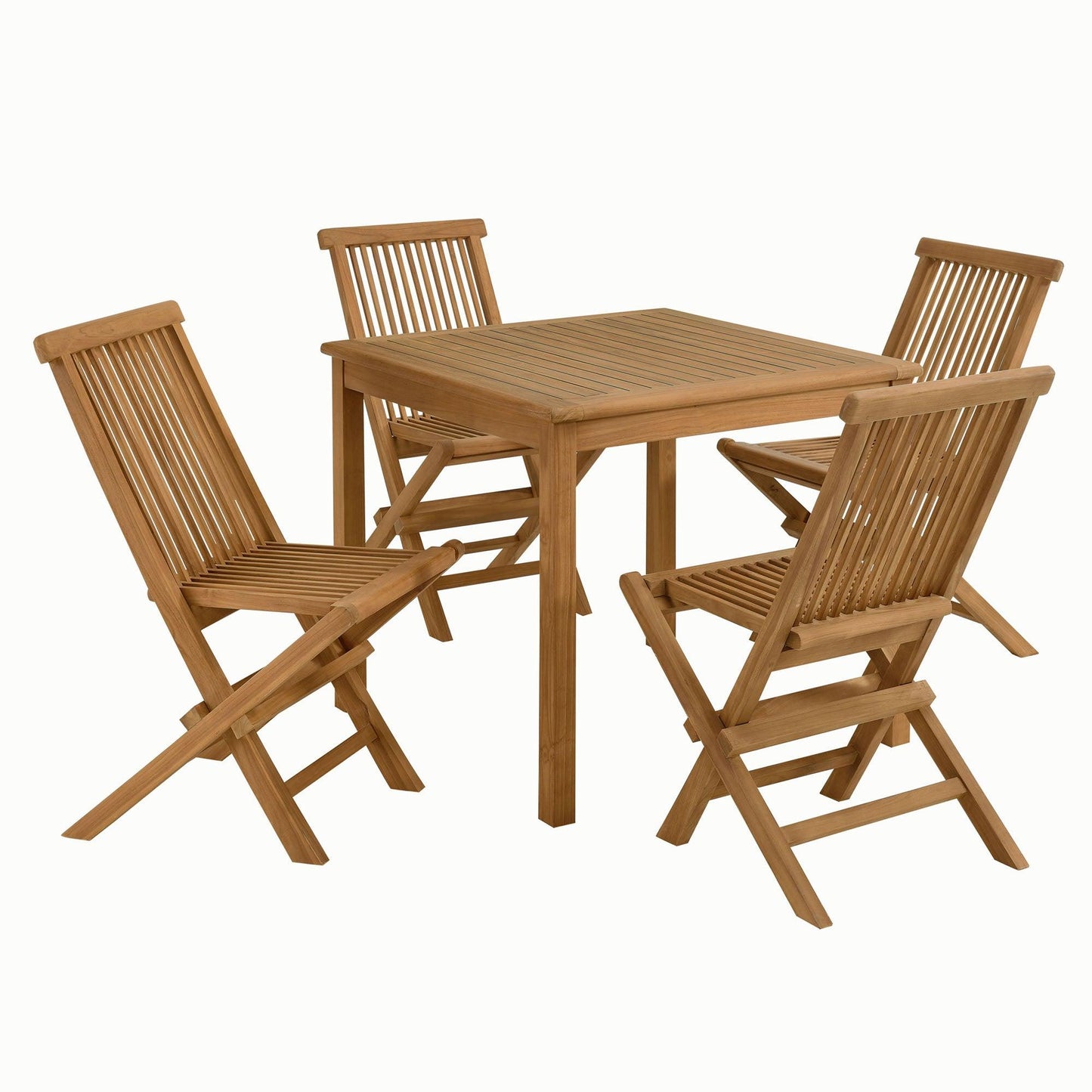 Vienna 5-Piece Outdoor Patio Teak Wood Dining Set with Folding Chairs by Modway FredCo