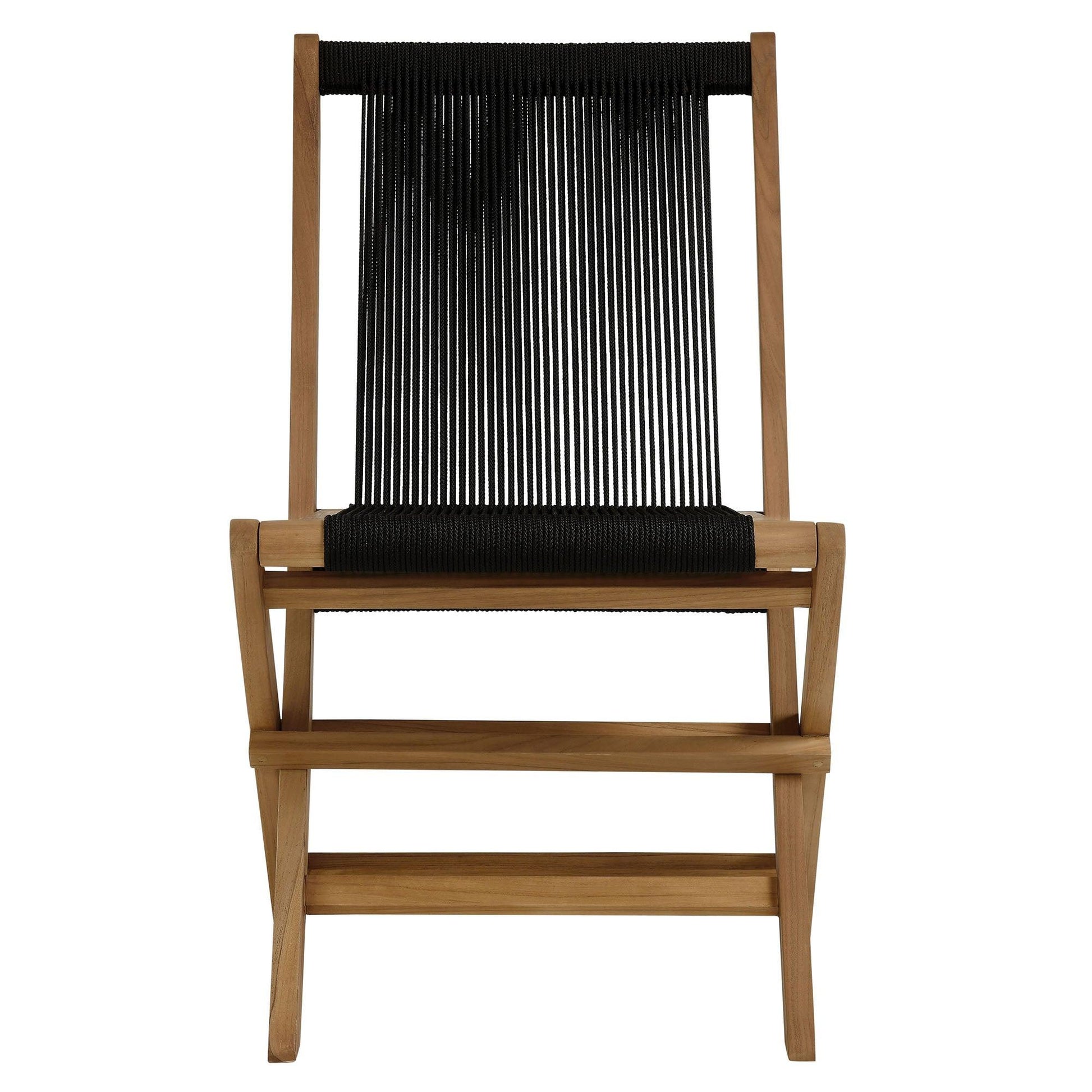 Vienna 5-Piece Outdoor Patio Teak Wood Dining Set with Rope Folding Chairs by Modway FredCo